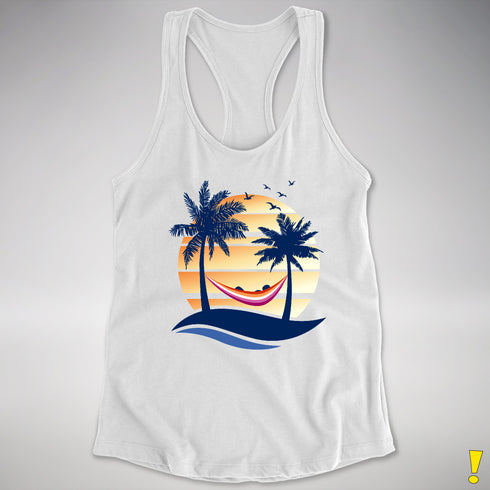 Lesbian Pride Hammock Summer Beach Sunset Racerback Tank - White